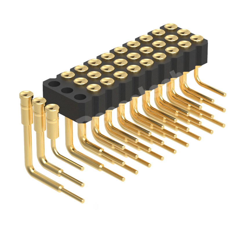 Dennetech 2.00MM  H2.5MM triple row female right angle concave  pogo pin connector 