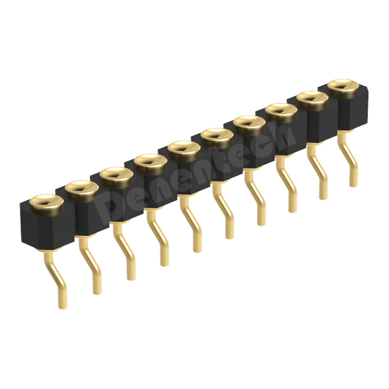 Denentech 2.54MM pogo pin H2.5MM single row female right angleSMT concave spring loaded pogo pin connector