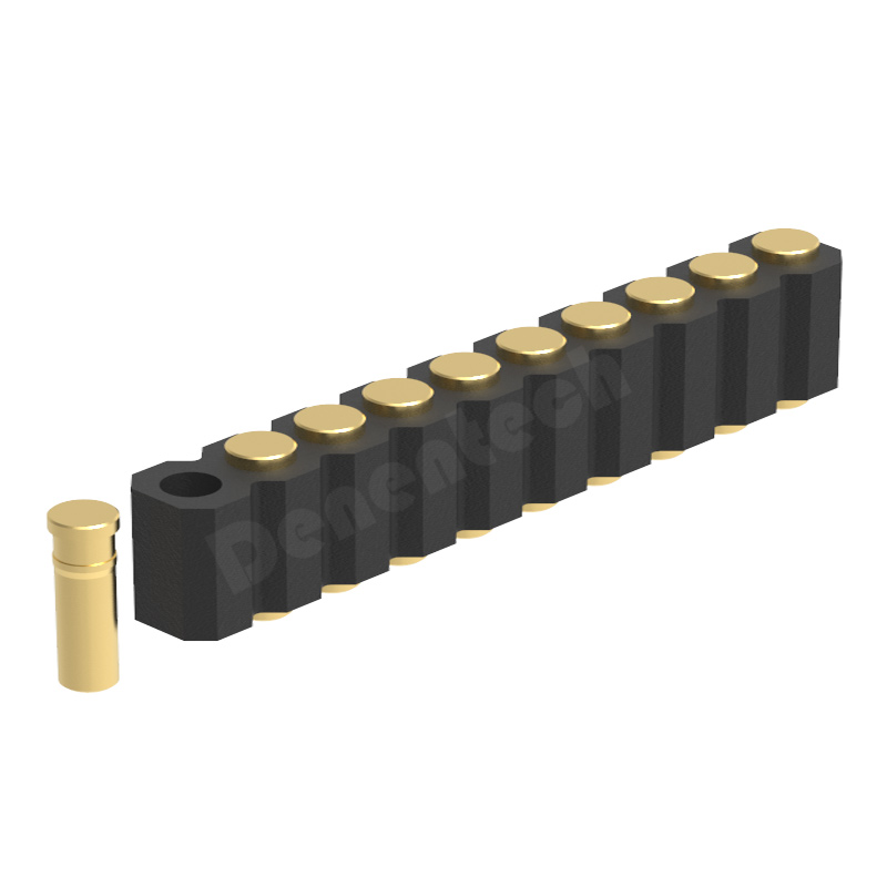 Denentech Gold-plated spring thimble 2.00MM H4.0 single row female 180 degree SMT flat pogopin connector