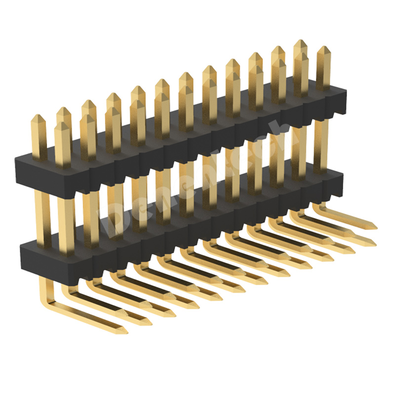 Denentech 1.27mm pin header dual row dual plastic right angle 1.27mm pitch 40 pin gold pin header 90°