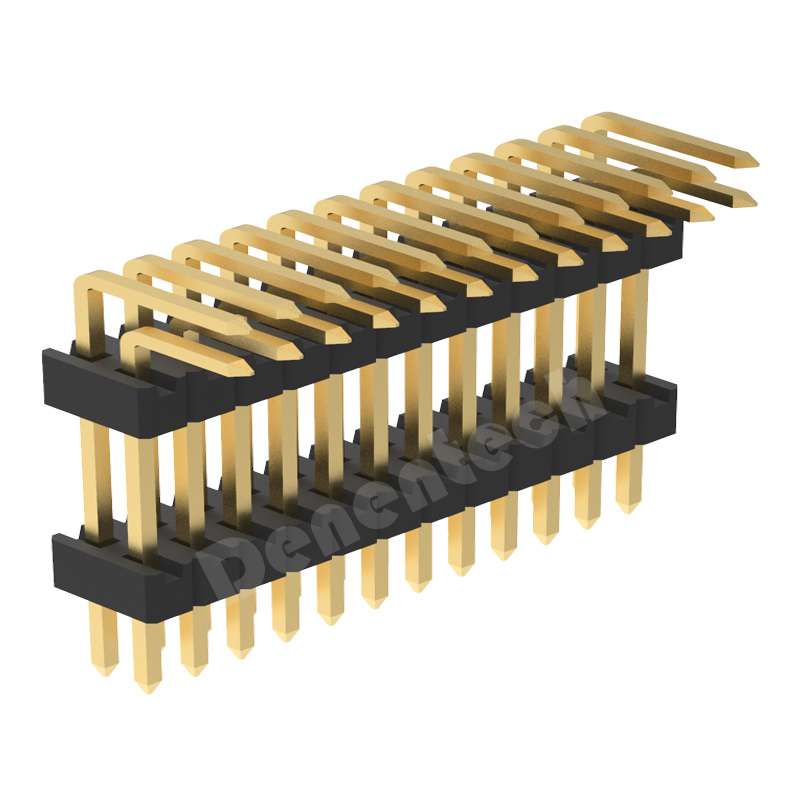 Denentech 1.27mm pin header dual row dual plastic right angle 1.27mm pitch 40 pin gold pin header 90°