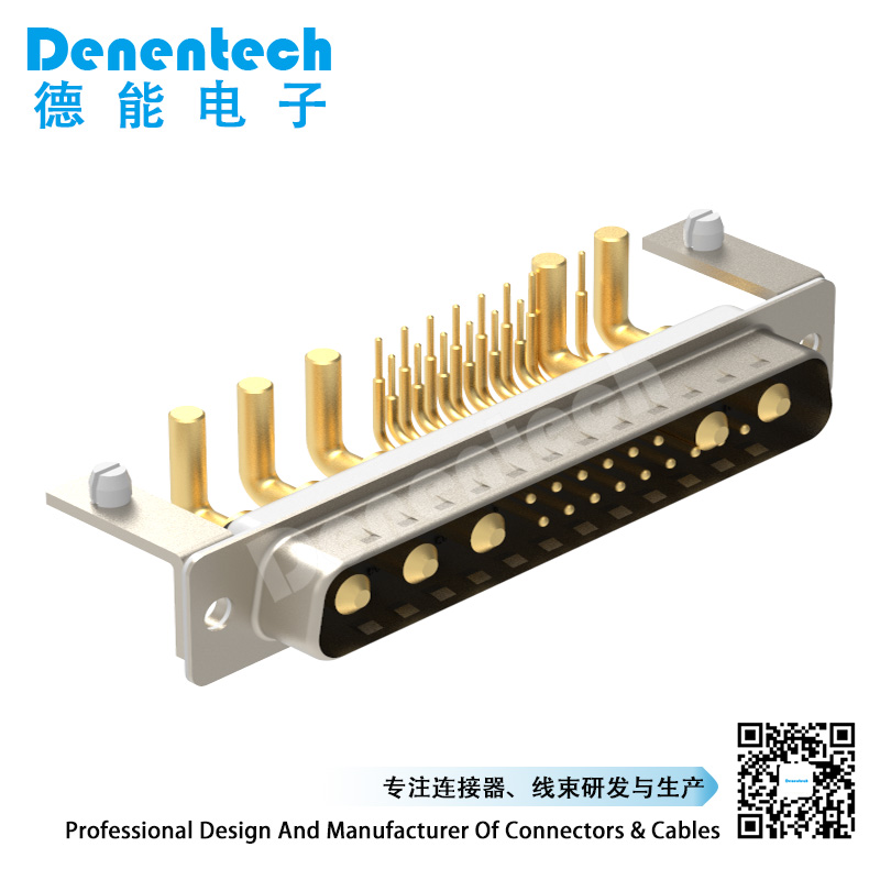 Denentech弯插板的D-sub大电流17W5母座90度插板大电流12+5芯D-SUB连接器D-sub大电流17W5连接器
