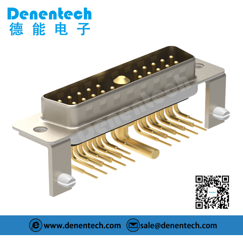 Denentech Gold plated solid core pin 21W1 high power DB connector male right angle DIP waterproof power connector d-sub connectors