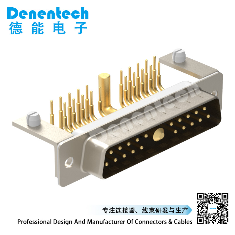 Denentech镀金的实芯针D-sub大电流21W1公座90度插板D-sub大电流21W1连接器