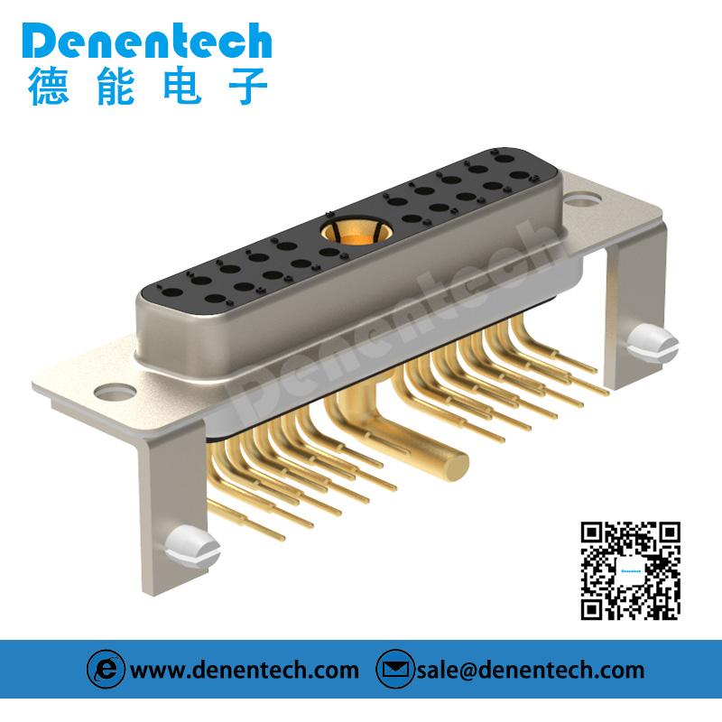 Denentech优质大电流d-sub21W1弯针母头连接器矩形D型卧式90度插板20+1电源插座D-sub大电流21W1连接器