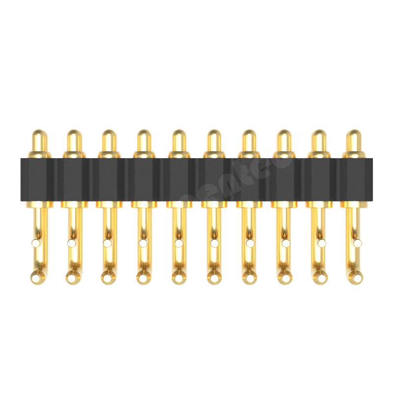 Denentech 2.0mm pitch H1.27 dual row male right angle DIP pogo pin connector with peg