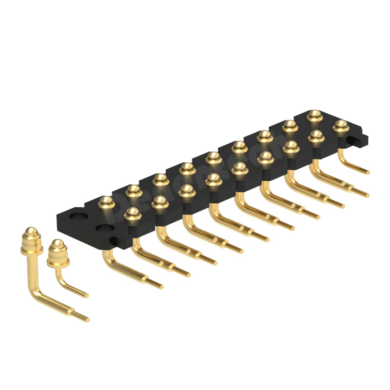 Denentech hot sale 3.0MM H1.27MM dual row male right angle DIP pogo pin with peg