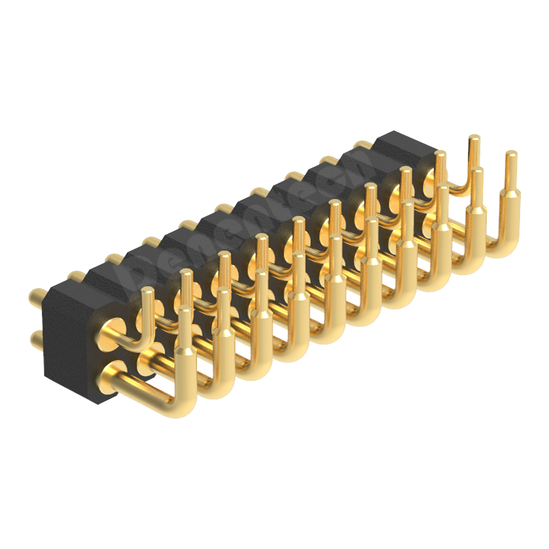 Denentech high quality 2.00mm pitch H2.5mm dual row male right angle DIP pogo pin connector