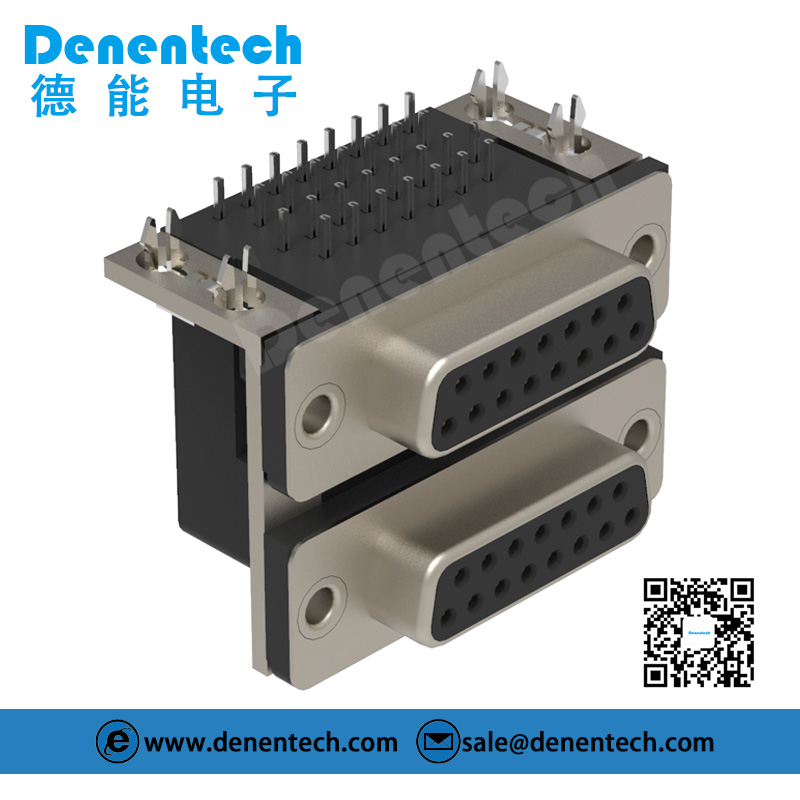 Denentech good quality fair prices D-SUB dual port 15P female to 15P female d-sub connectors supplier pcb d-sub connector 