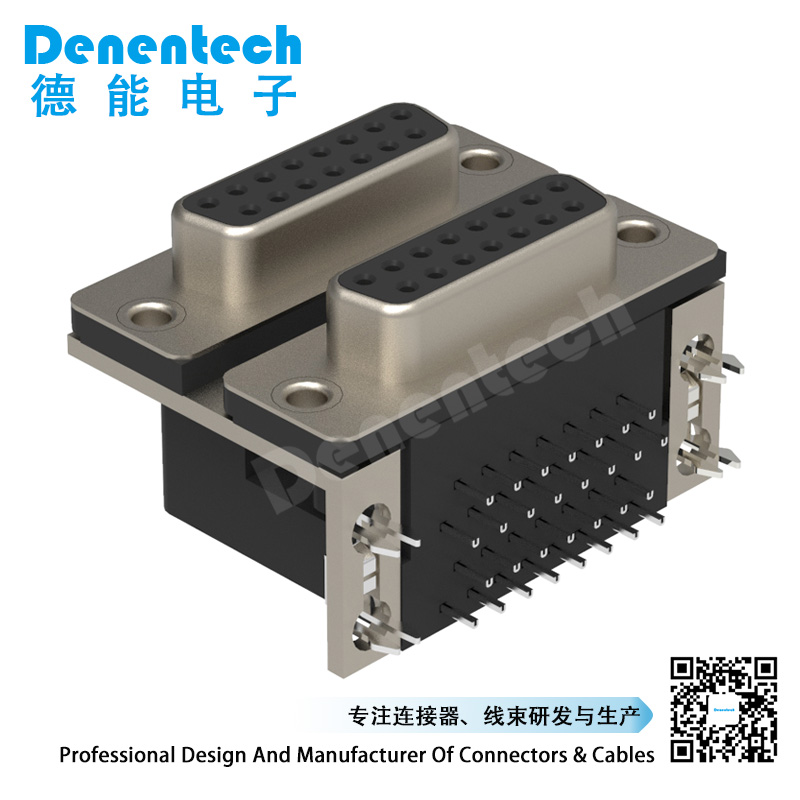 Denentech good quality fair prices D-SUB dual port 15P female to 15P female d-sub connectors supplier pcb d-sub connector 