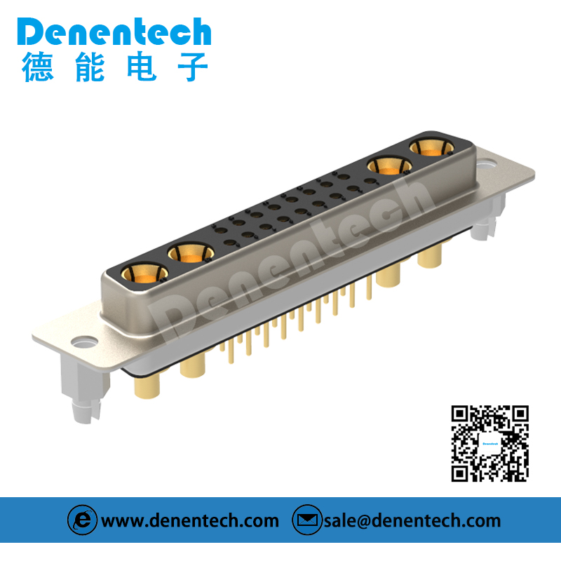 Denentech工业级实芯针D-sub大电流21W4母座180度插板21W4连接器