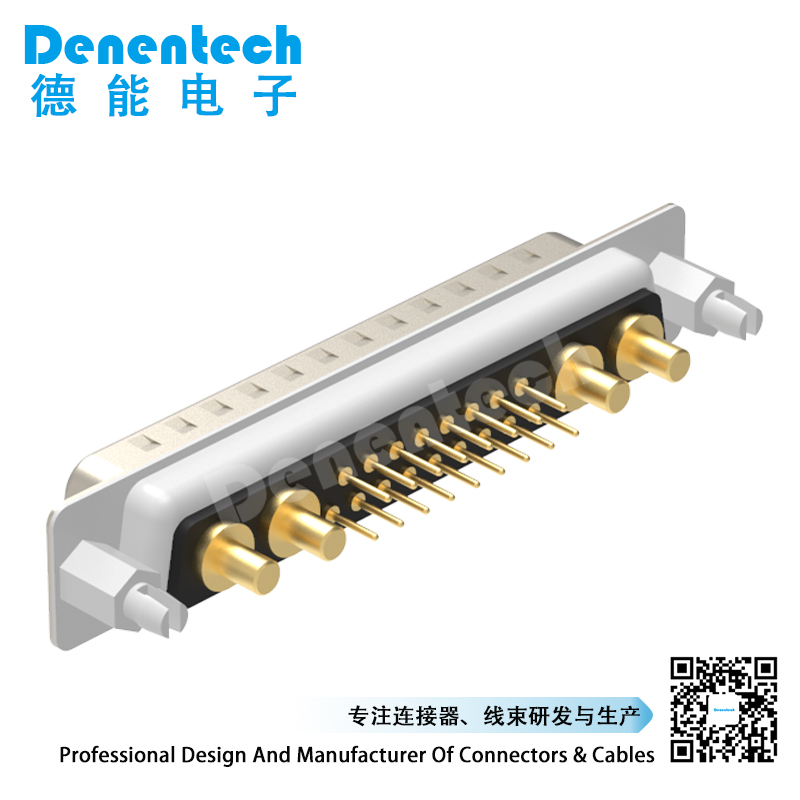 Denentech优质的D-SUB21W4公头连接器矩形D型17+4芯电源信号插头D-sub大电流21W4公座180度插板连接器 