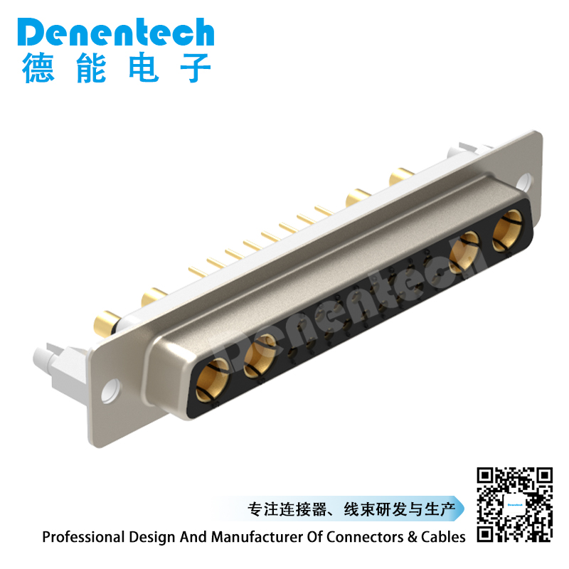 Denentech工业级实芯针D-sub大电流21W4母座180度插板21W4连接器
