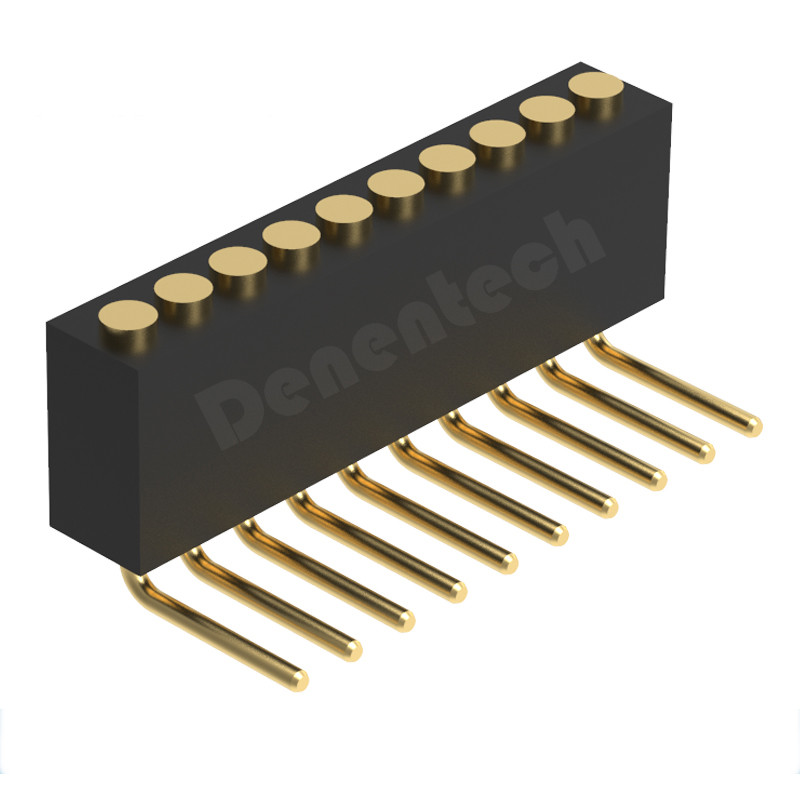 Denentech工厂研发1.27MM弹簧针H4.0单排母座90度平面pogo pin连接器1.27间距充电顶针