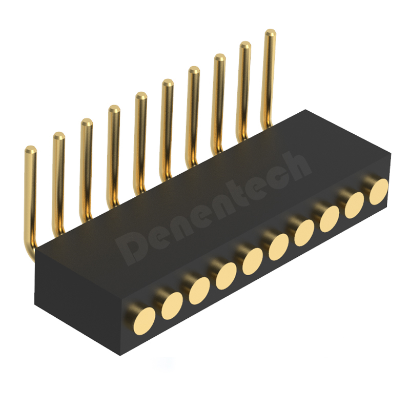 Denentech工厂研发1.27MM弹簧针H4.0单排母座90度平面pogo pin连接器1.27间距充电顶针