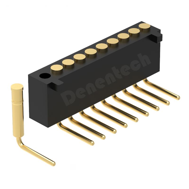 Denentech 多种间距1.27MM弹簧针H4.0单排母座90度平面带柱插板弹簧针