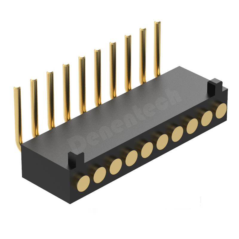 Denentech 多种间距1.27MM弹簧针H4.0单排母座90度平面带柱插板弹簧针
