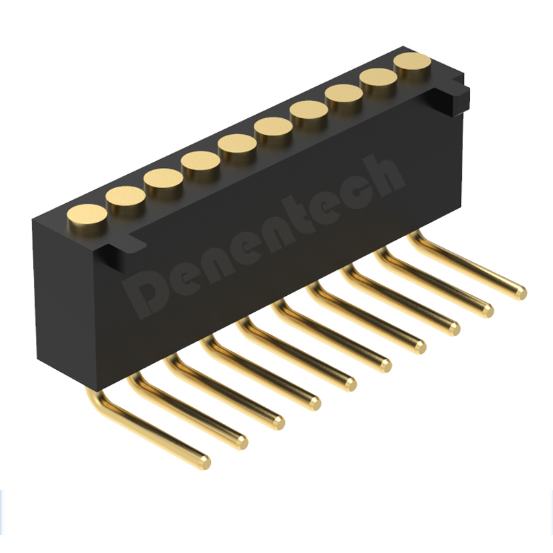 Denentech 多种间距1.27MM弹簧针H4.0单排母座90度平面带柱插板弹簧针