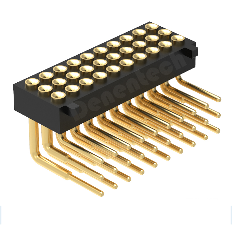 Denentech 源头工厂1.27MM弹簧针H2.0三排母座90度凹面带柱 弹簧测试探针pogopin