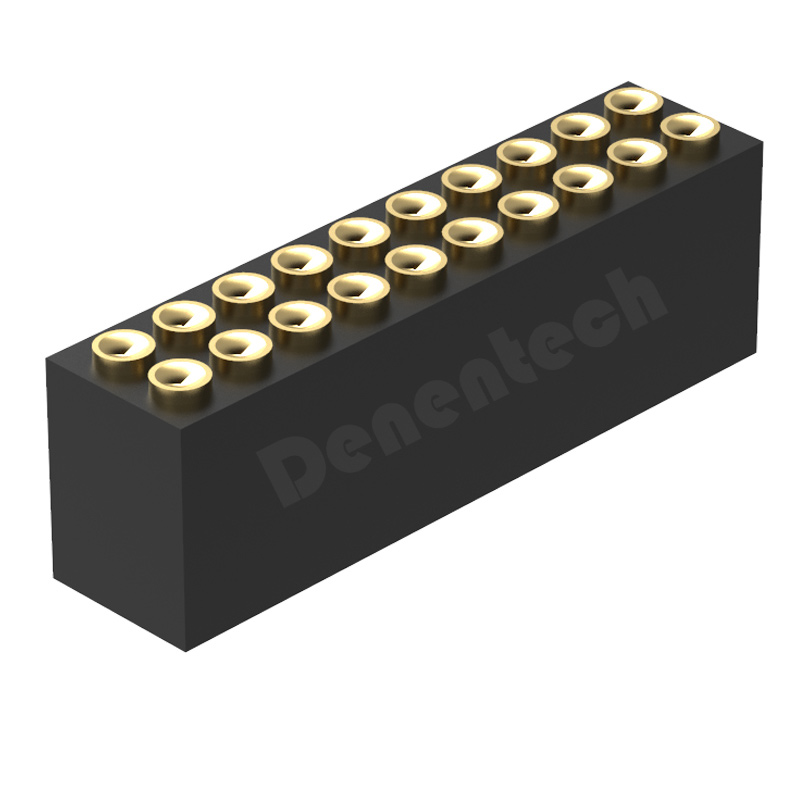 Denentech 专注品质1.27MM弹簧针H4.0双排母座180度SMT凹面接触镀金弹簧探针