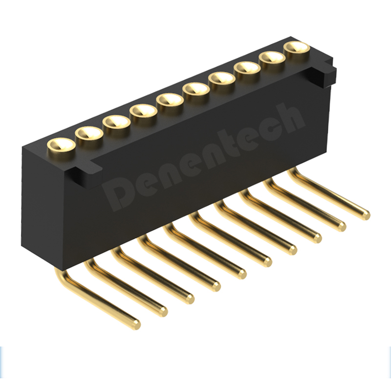 Denentech 精密环保 1.27MM弹簧针H4.0单排母座90度凹面带柱弯脚pogo pin探针