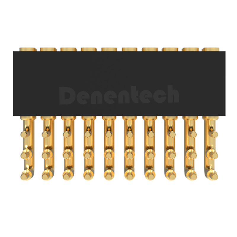 Denentech现货供应1.27MM塑高H4.0三排90度凹面通电顶针母座弹簧针