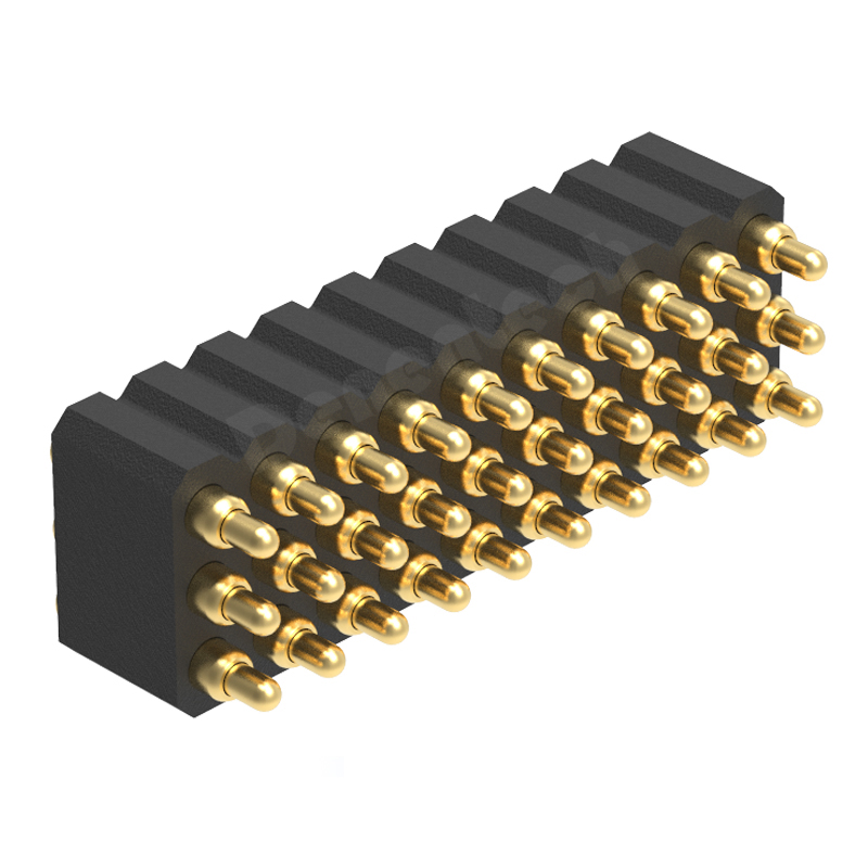 Denentech high quality 2.0MM pitch H4.0MM triple row male straight SMT pogo pin connector 