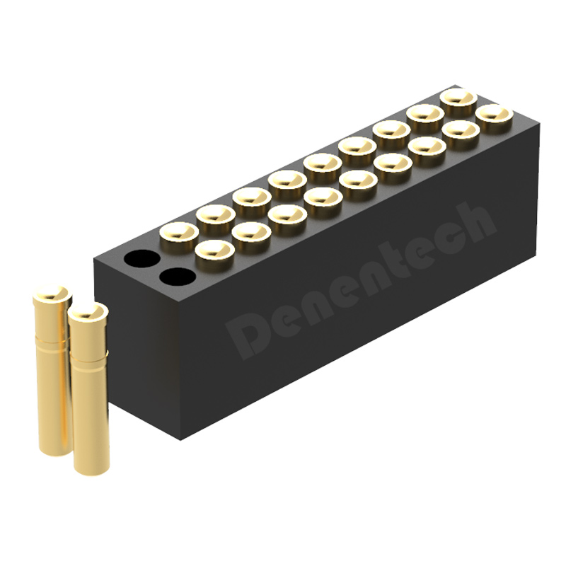 Denentech 专注品质1.27MM弹簧针H4.0双排母座180度SMT凹面接触镀金弹簧探针
