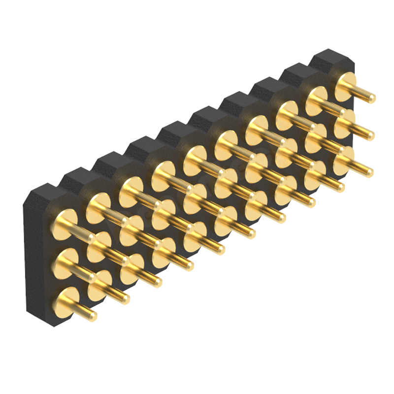 Denentech gold plkated 2.0MM H1.27MM triple row male straight pogo pin connector