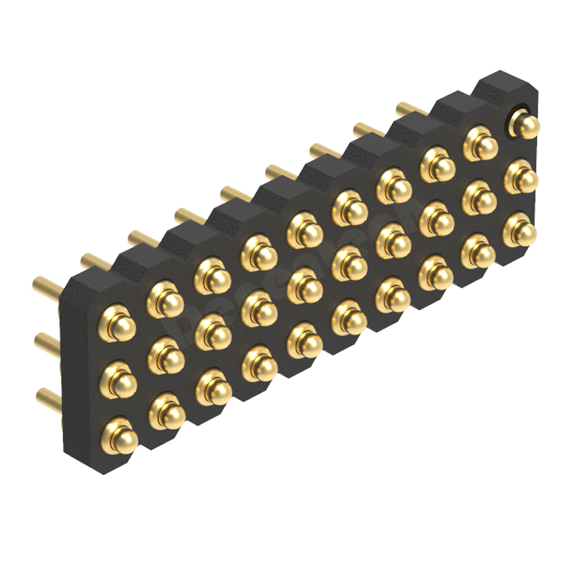 Denentech gold plkated 2.0MM H1.27MM triple row male straight pogo pin connector