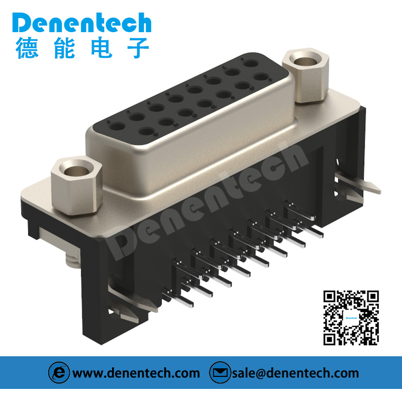 Denentech gold plated solid core pin HDR 15P H8.08 female right angle DIP d-sub 9pin connector micro d-sub connector