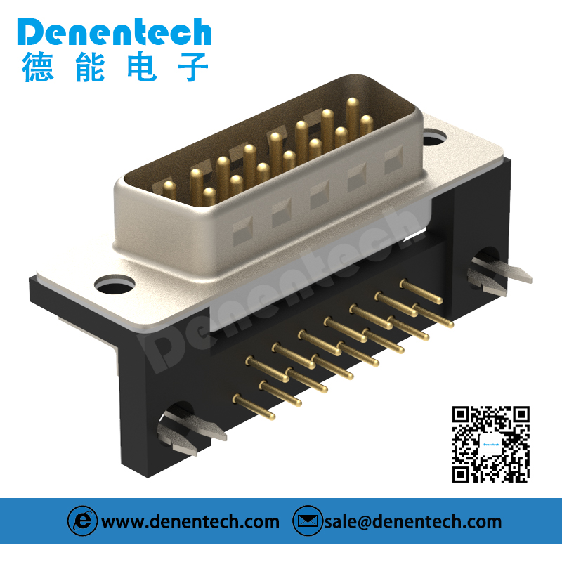 Denentech High quality gold plated DR 15P male footprint right angle d-sub 15 pin connector d-sub connectors with bracket 