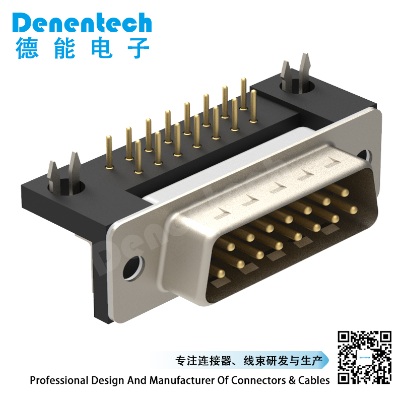 Denentech High quality gold plated DR 15P male footprint right angle d-sub 15 pin connector d-sub connectors with bracket 