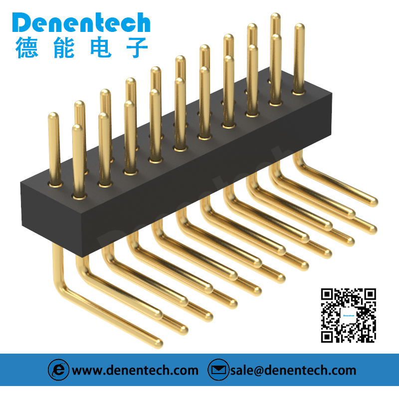 Denentech 专业工厂 1.27MM圆P排针H1.90xW3.25双排90度变频器圆孔插针