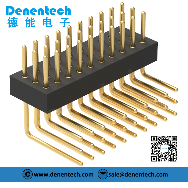Denentech 定制1.27MM圆P排针H1.90xW4.52三排90度环保耐温镀金插针排针