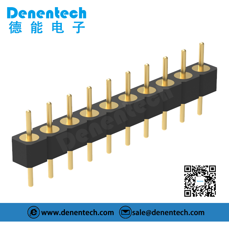 Denentech 定制2.54MM圆P排针H3.00xW2.54单排180度插板单排针LED灯条连接器