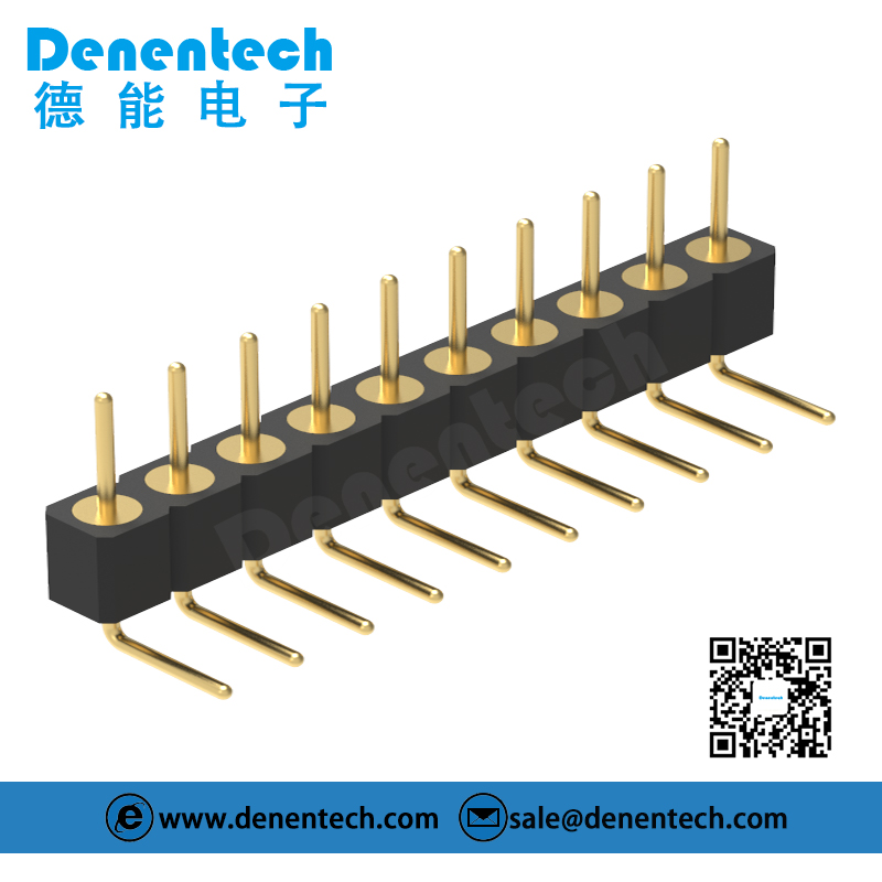 Denentech top quality 2.54MM machined pin header H3.00xW2.54 single row right angle bent pin connector