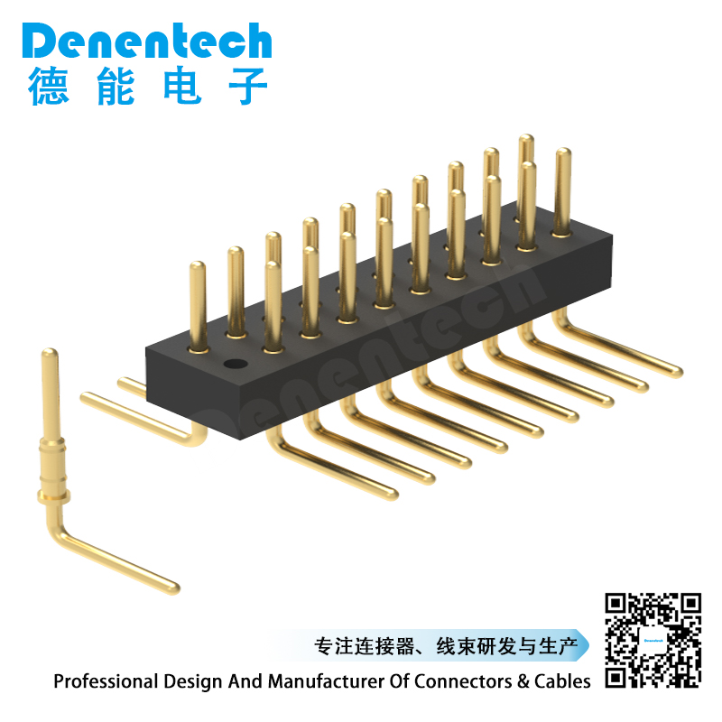 Denentech 高质量1.27MM圆P排针H1.90xW3.25双排立贴圆孔弯脚插针