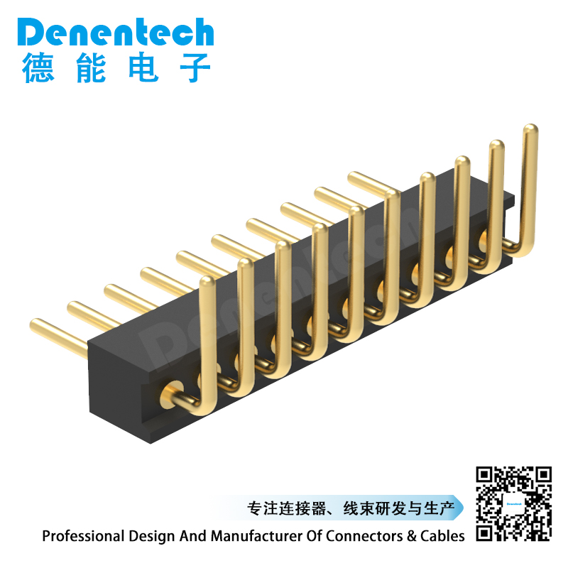 Denentech 质量好1.27MM圆P排针H2.20xW2.20单排90度圆pin排针连接器