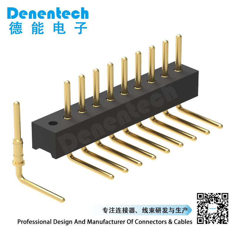 Denentech 质量好1.27MM圆P排针H2.20xW2.20单排90度圆pin排针连接器