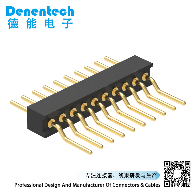 Denentech best selling 1.27MM machined pin header H2.20xW2.20 single row right angle SMT gold machine pin header