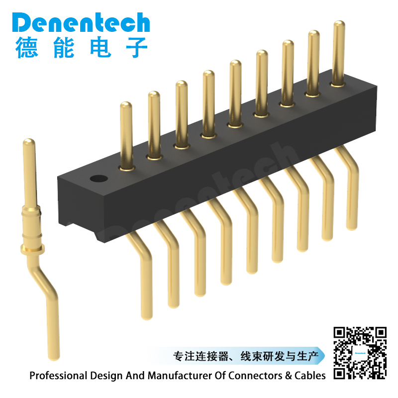 Denentech best selling 1.27MM machined pin header H2.20xW2.20 single row right angle SMT gold machine pin header