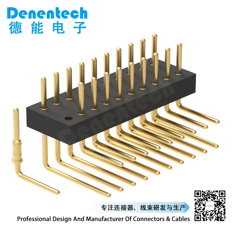 Denentech promotional 1.27MMx2.54MM machined pin header H1.90xW4.52 dual row right angle circular pin header