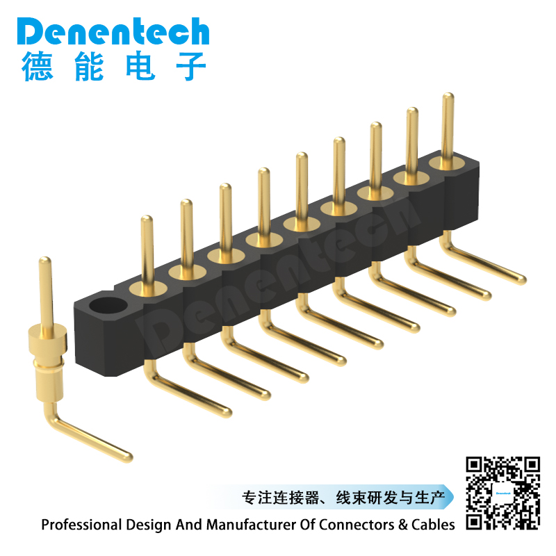 Denentech 高质量2.00MM圆P排针H2.80xW2.20单排90度接插件针座厂家排针连接器