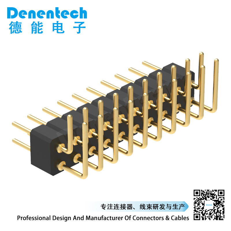 Denentech good quality factory directly 2.00MM machined pin header H2.80xW2.20 dual row right angle round hole curved pin header