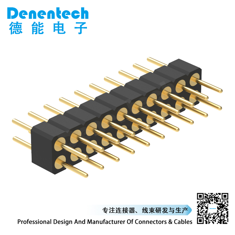 Denentech 专业工厂2.00MM圆P排针H2.80xW4.20双排180度圆孔直针座