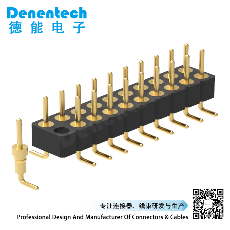 Denentech factory directly supply 2.00MM machined pin header H2.80xW2.20 dual row straight SMT round pin connector
