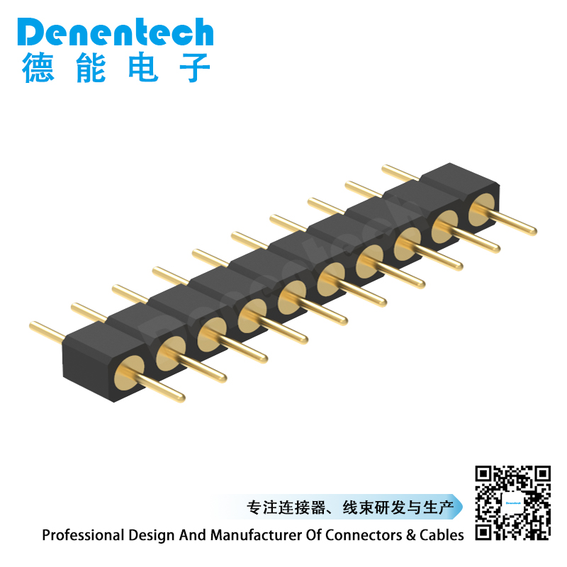 Denentech 定制2.54MM圆P排针H3.00xW2.54单排180度插板单排针LED灯条连接器