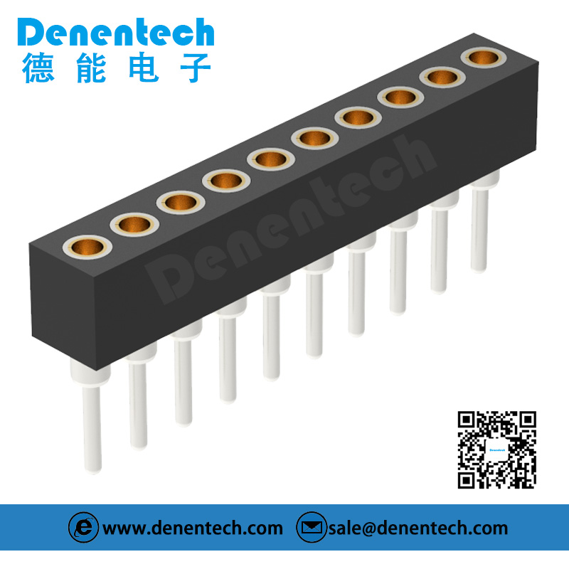 Denentech 专业工厂1.778MM圆P排母H3.0xW2.6单排180度PCB圆针排母