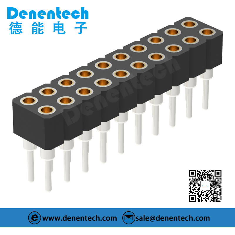 Denentech 高质量2.00MM圆P排母H2.80xW4.20双排180度直插圆孔母座接插件